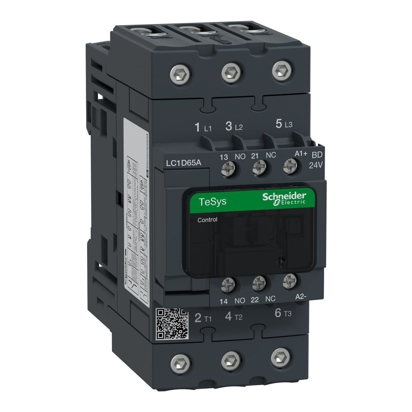 LC1D65ABD Schneider Electric LC1D65ABD Picture TeSys Deca-Contactors-Technical Benefits TeSys Deca-Contactors-, TeSys Deca, nonreversing, 65A, 40HP at 480VAC, up to 100kA SCCR, 3 phase, 3 NO, 24VDC coil