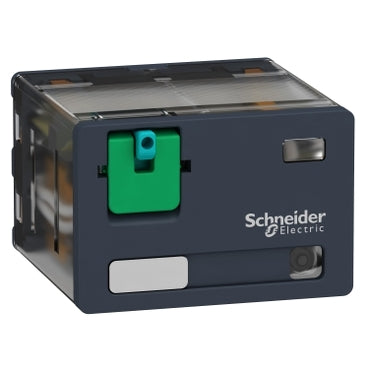 Schneider plug-in relay, Harmony electromechanical relays, 15A, 4CO, with LED, lockable test button, 24V DC