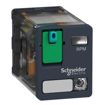Schneider plug-in relay, Harmony electromechanical relays, 15A, 2CO, with LED, lockable test button, 24V DC