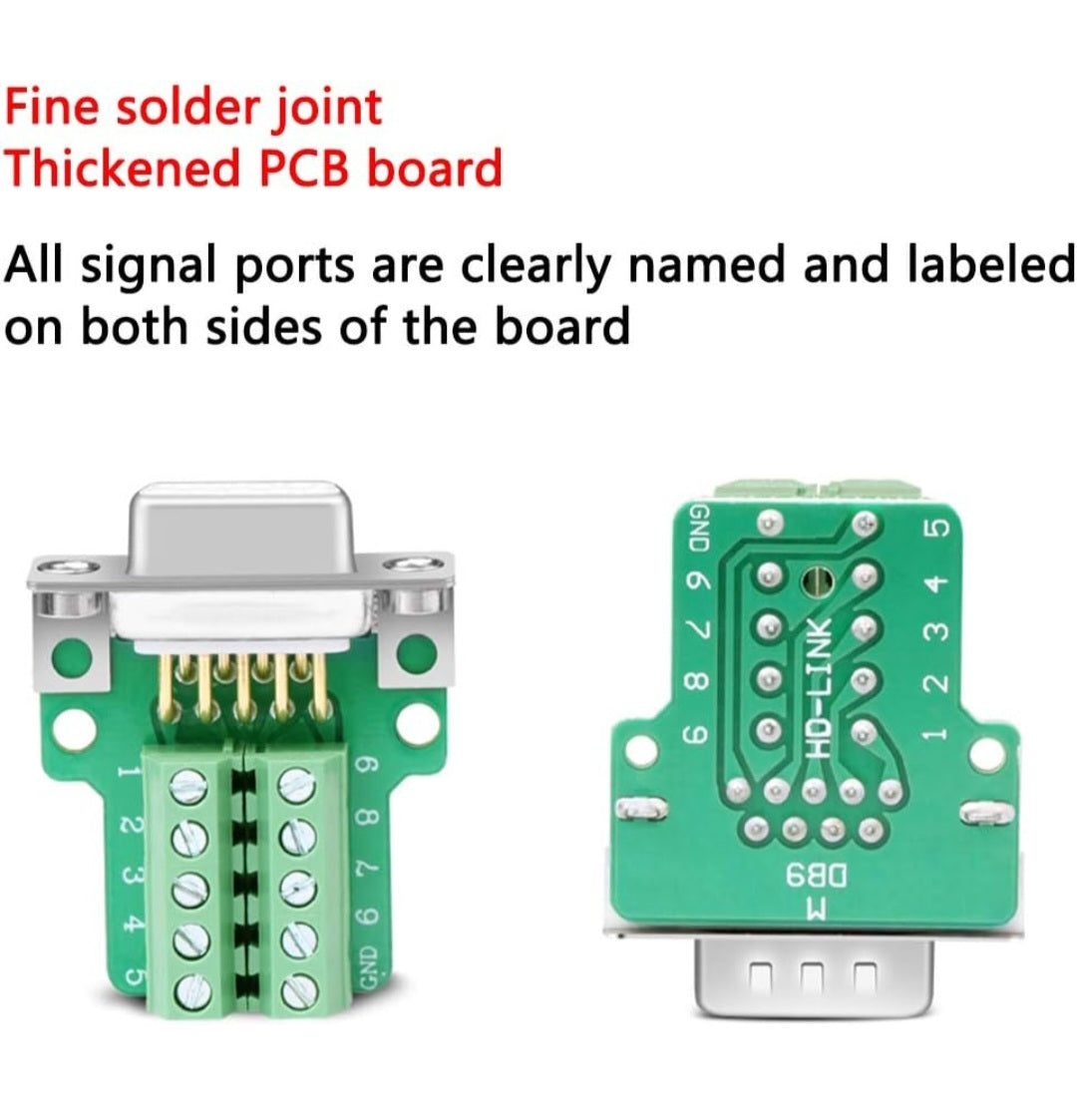 DB9 Female Breakout Connector,DB9 Solderless RS232 D-SUB Serial to 9-pin Port Terminal Adapter Connector Breakout Board with Case Long Bolts Tail Pipe