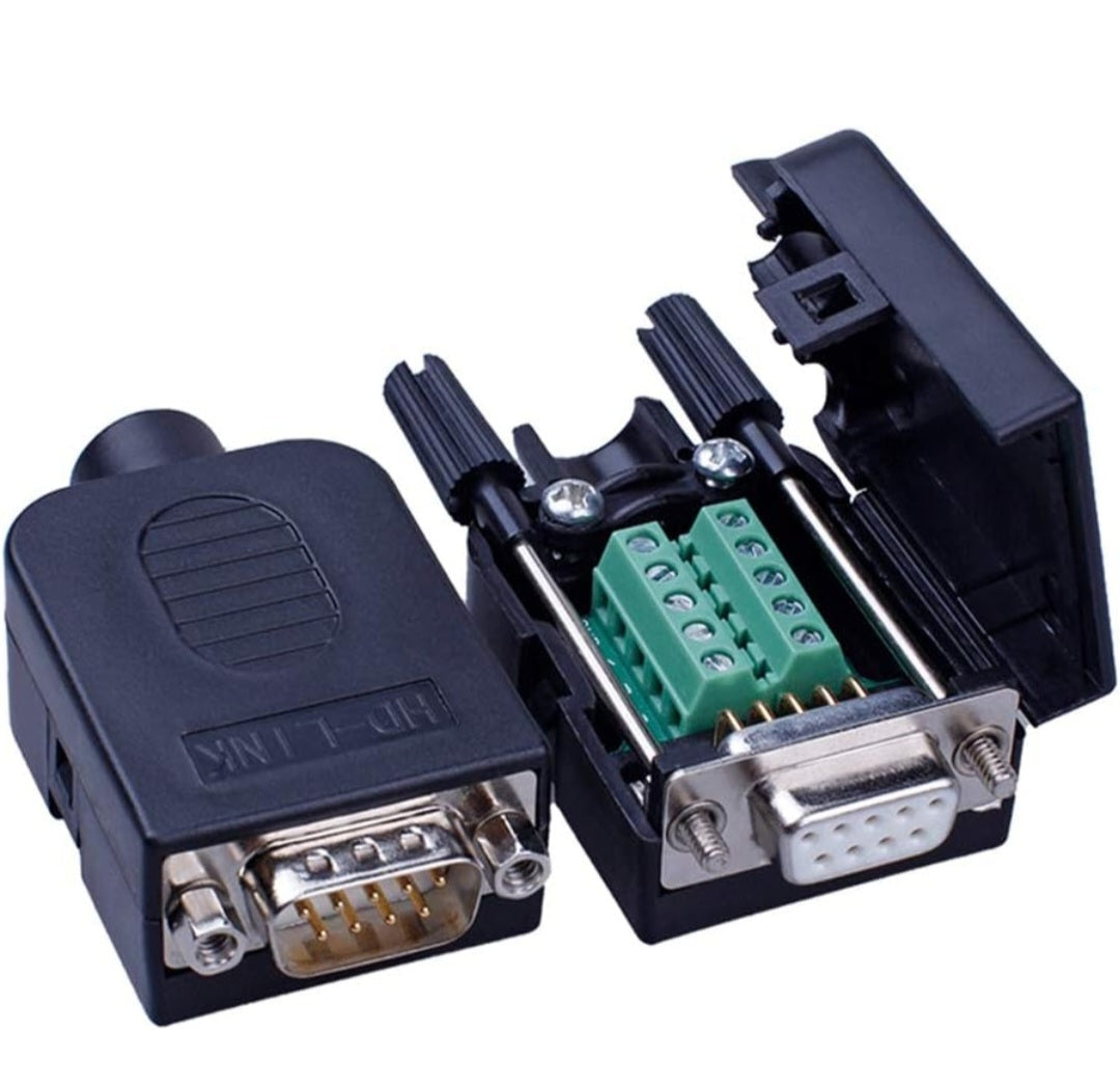 DB9 Male Breakout Connector,DB9 Solderless RS232 D-SUB Serial to 9-pin Port Terminal Adapter Connector Breakout Board with Case Long Bolts Tail Pipe