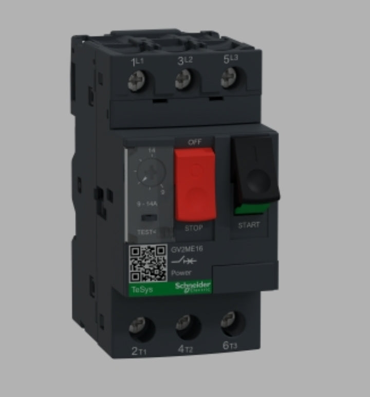 GV2ME20, TeSys Deca Manual Starter and Protector, thermal magnetic circuit protector, push buttons, 13 to 18 A, screw clamp
