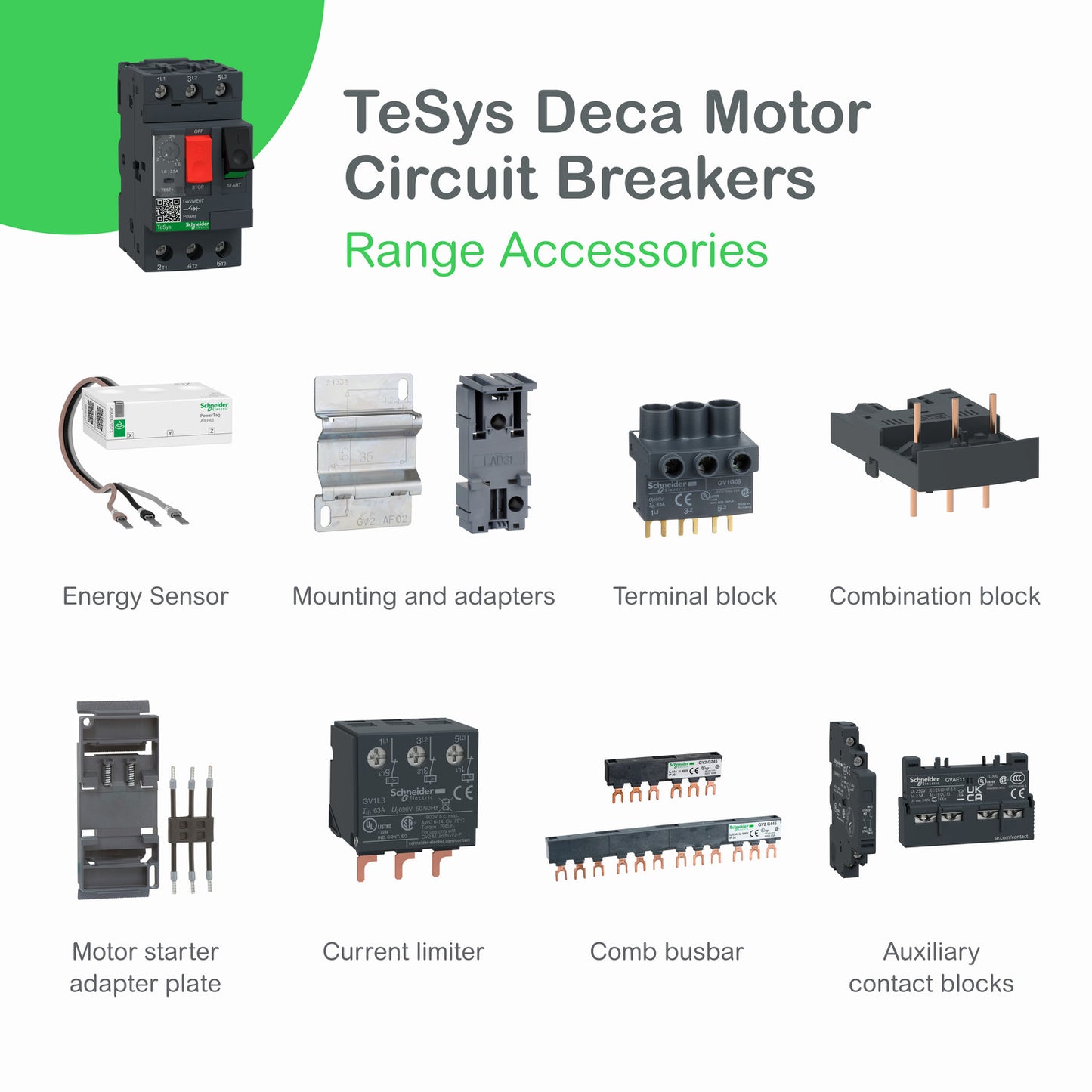 GV2ME22 TeSys Deca Manual Starter and Protector, thermal magnetic circuit protector, push buttons, 20 to 25 A, screw clamp