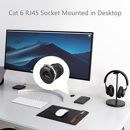 RJ45 CAT6 Panel Mount Adapter Female-to-Female Ethernet Pass-Through Connector, 10 Gbps Bulkhead Interface Adapter, XLR/D-Panel Mountable with Waterproof & Dustproof Cover