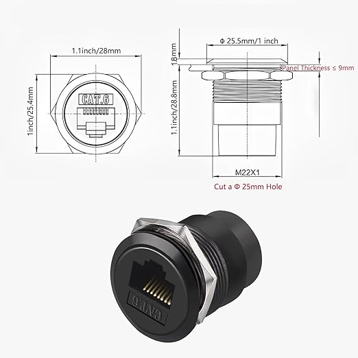 RJ45 CAT6 Panel Mount Adapter Female-to-Female Ethernet Pass-Through Connector, 10 Gbps Bulkhead Interface Adapter, XLR/D-Panel Mountable with Waterproof & Dustproof Cover