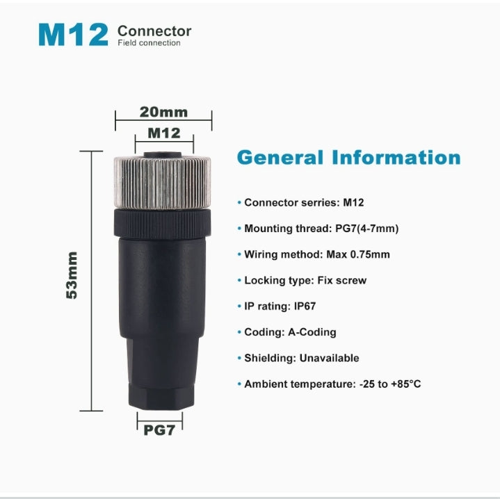 M12 5 pin connector Male