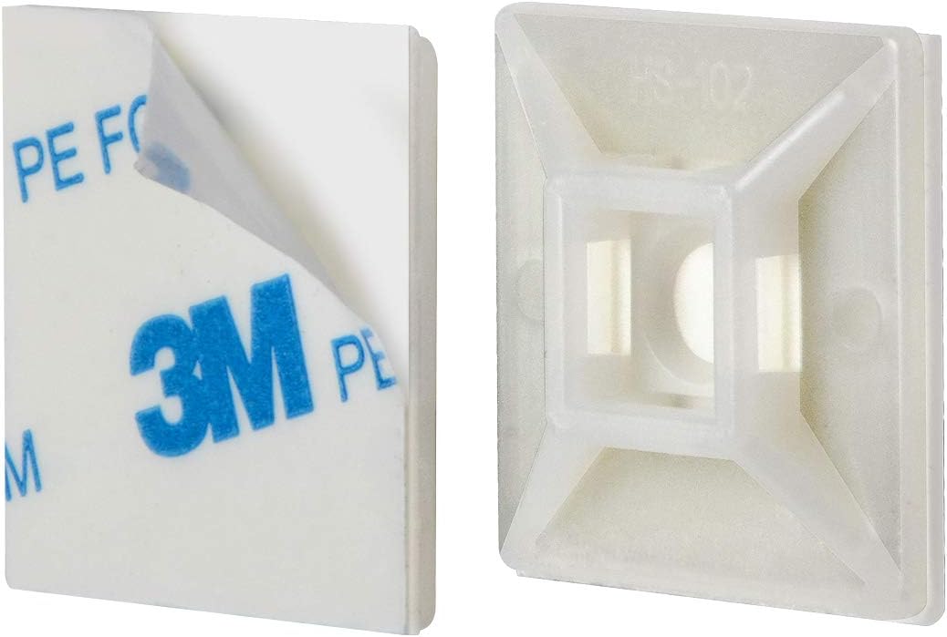 White Self Adhesive Cable Tie Mount 1" square (100 Pcs)
