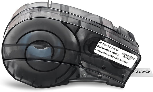 Replacement for Label Tape -M21-500-595-WT, All-Weather Vinyl Label 1/2" W 21' L Black on White Compatible with M210 and M210-LAB Printer, for Indoor/Outdoor Labels, 1Pcs