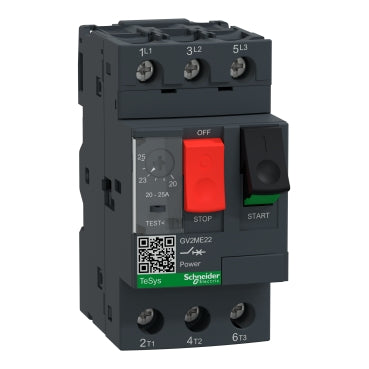 GV2ME22 TeSys Deca Manual Starter and Protector, thermal magnetic circuit protector, push buttons, 20 to 25 A, screw clamp