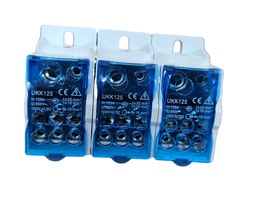 3P-125A-UKKa / 3 Pole  DIN Rail or Direct mount Distribution Power/ 1000V AC/DC 125A/ Screw Terminal Block