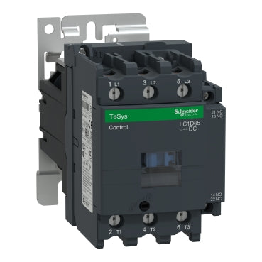 LC1D65BD  Schneider Electric TeSys Deca-Contactors-Technical Unique Selling Points TeSys Deca-Contactors-Range overview + 2 + 2 1  videos IEC contactor, TeSys D, nonreversing, 65A, 40HP at 480VAC, up to 100kA SCCR, 3 phase, 3 NO, 24VDC coil, open style