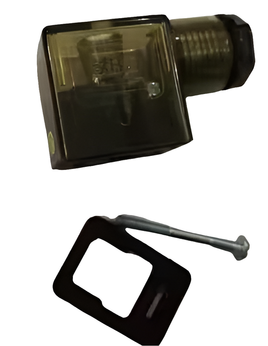 Field wireable solenoid valve connector, 10mm DIN 43650 Form B molded connector, 110 VAC, 16-12 AWG, accepts cable diameter size 0.24-0.32in, surge protection, LED indication.